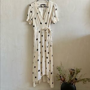Polka dot midi puff sleeve Anthropology wrap dress